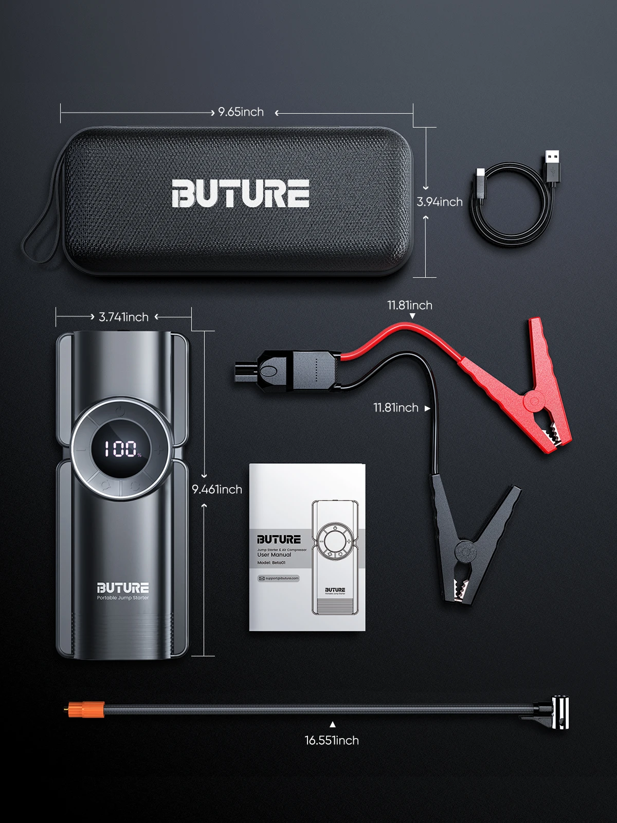 Buture 4 In 1 Starthilfe 150PSI Pumpe Luft Kompressor 20000mAh Power Bank 2500A Ausgangs Gerät 15V Digital reifen Inflator