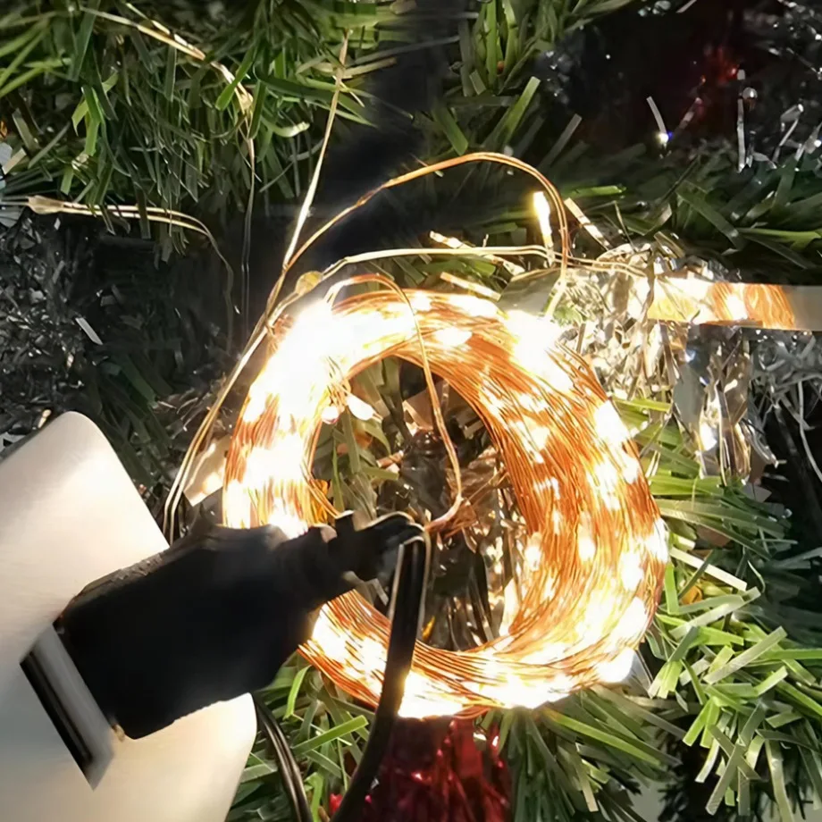YzzKoo-guirnalda de luces LED USB, guirnalda de alambre de cobre y plata, guirnaldas de luces LED impermeables para decoración del banquete de boda y Navidad