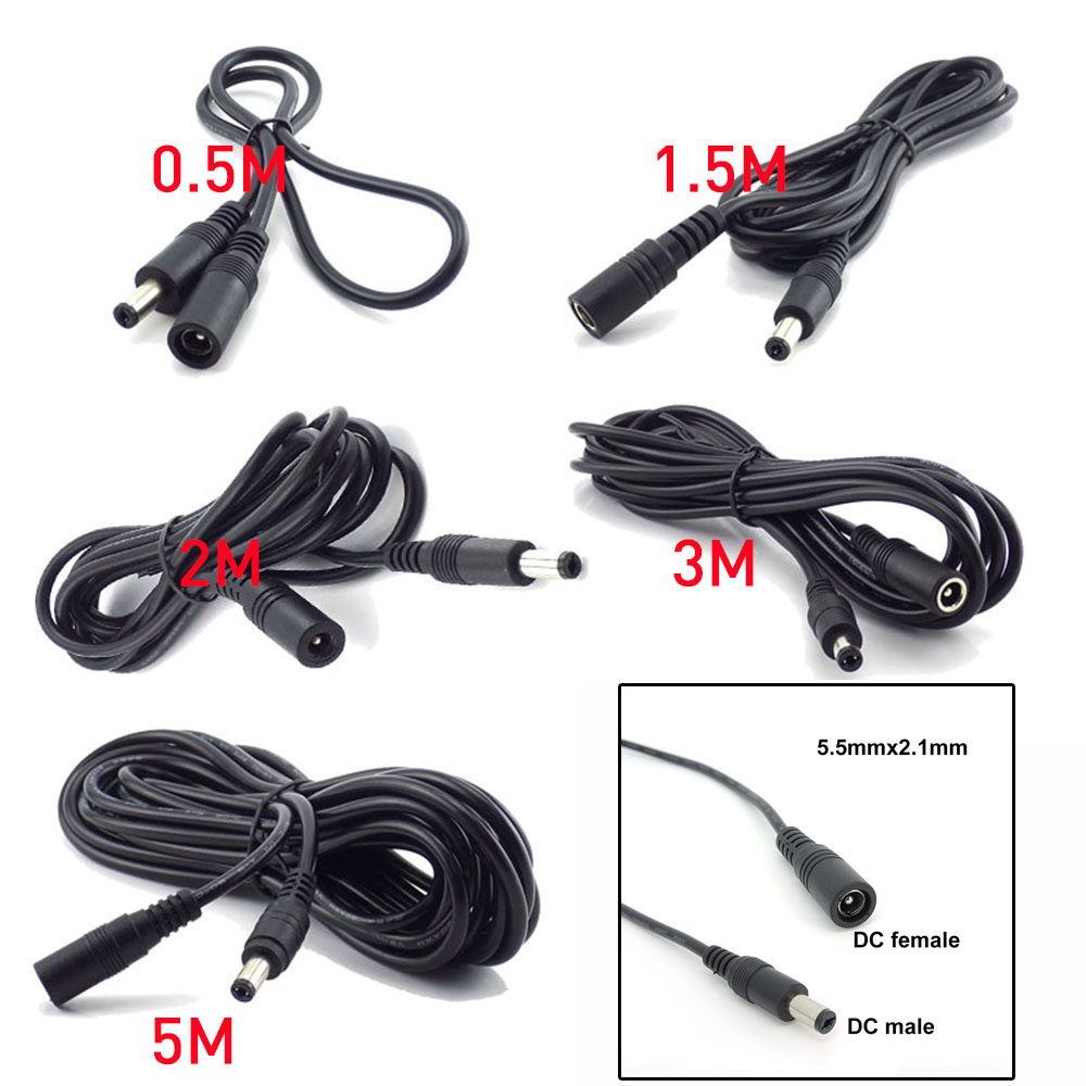 Cable de alimentación CC CCTV con enchufe hembra a macho, adaptador de cable de extensión, cables de alimentación de 12V, 5,5mm x 2,1mm para Cable de extensión de alimentación de cámara