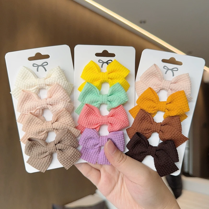 Horquilla con lazo de algodón suave para niña, horquilla con diseño a cuadros, bloque de Color, pasadores delicados, accesorios Kawaii para niño, 4 Uds.