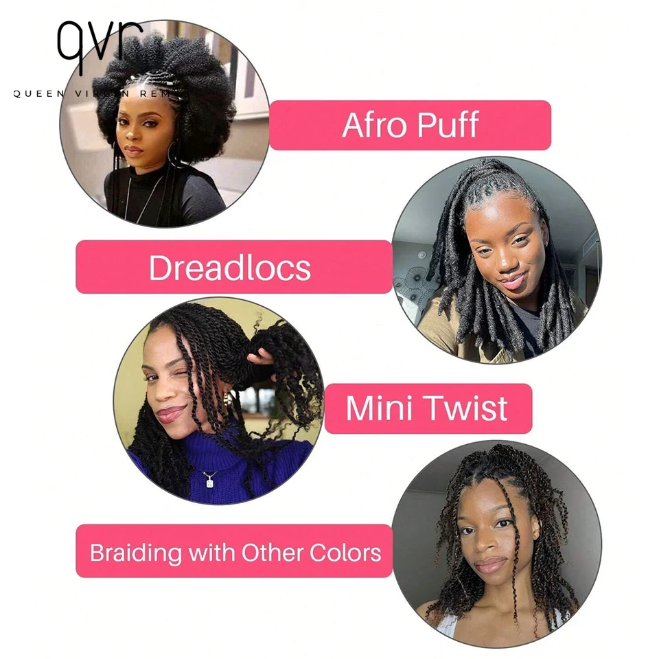 Qvr afro kinky cabelo humano em massa 1 peça para trança dreadlock 50g extensões de cabelo cor natural qvr cabelo humano brasileiro