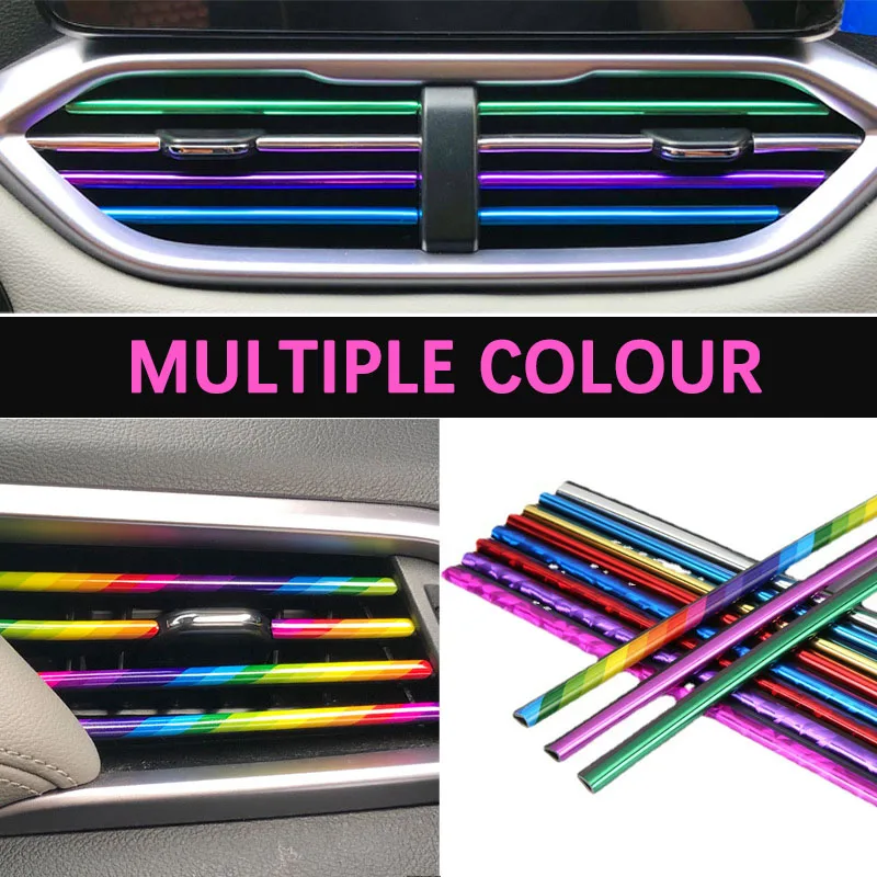 10 Uds. Tira embellecedora de salida de ventilación de aire acondicionado de coche de 20cm DIY tira embellecedora colorida de PVC cromado en forma de U para decoración Interior de coche