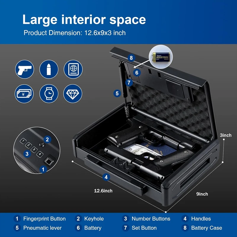 Gun Safe Box Hidden Portable Hand Gun Safe Fingerprint Biometric  steel metal digital hand gun electronic safe box