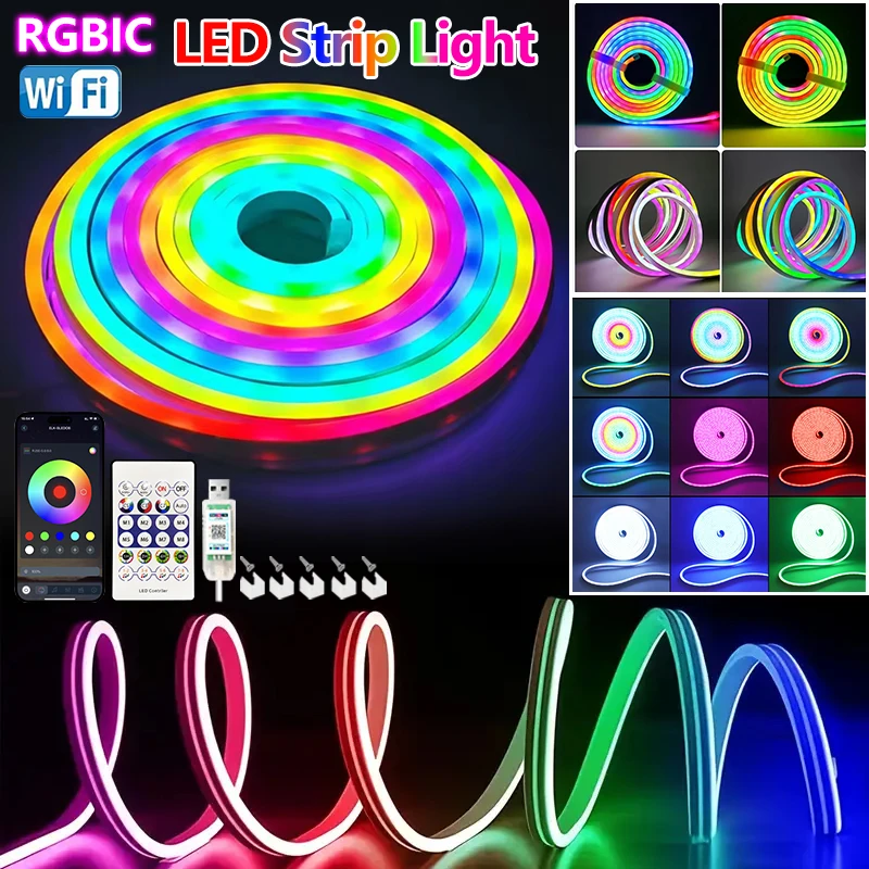 Lámpara de neón Flexible con 5VRGB, música colorida, gabinete Bluetooth, fondo de TV, barra de luz suave impermeable creativa que cambia de color