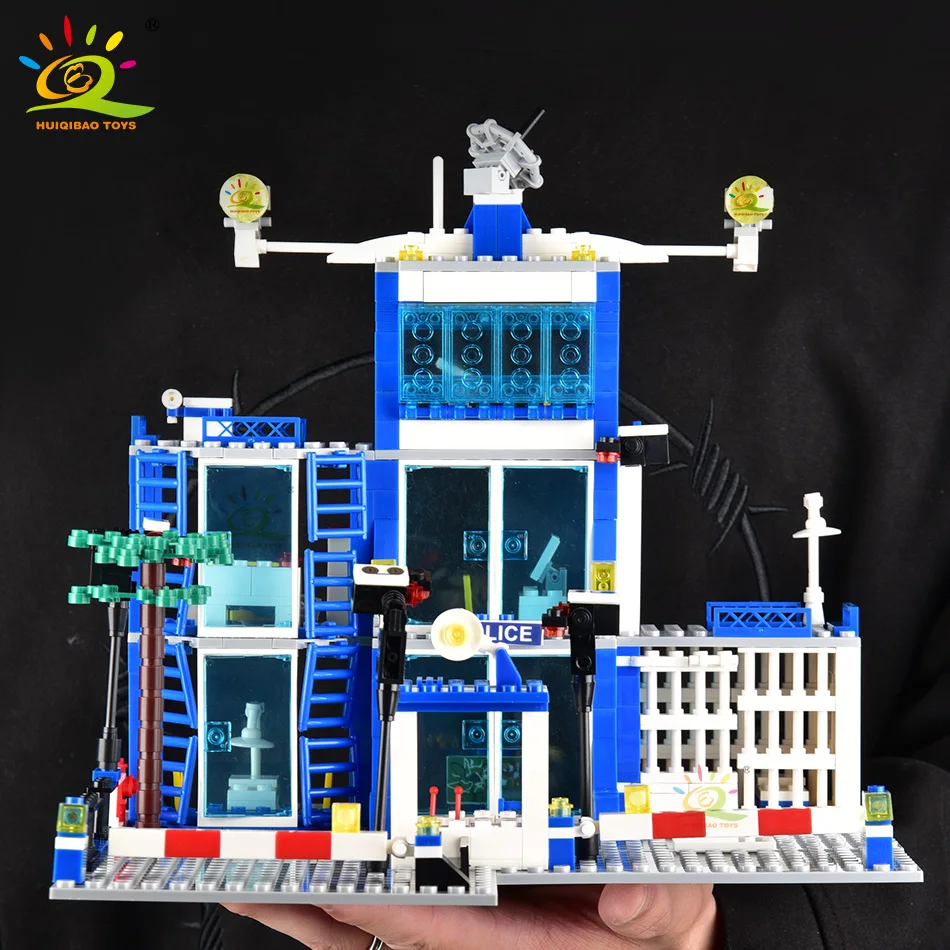 HUIQIBAO 753PCS City Police Station Building Blocks ชุดเด็ก DIY รถ Figures อิฐของเล่นเพื่อการศึกษาเด็กผู้ใหญ่ของขวัญ