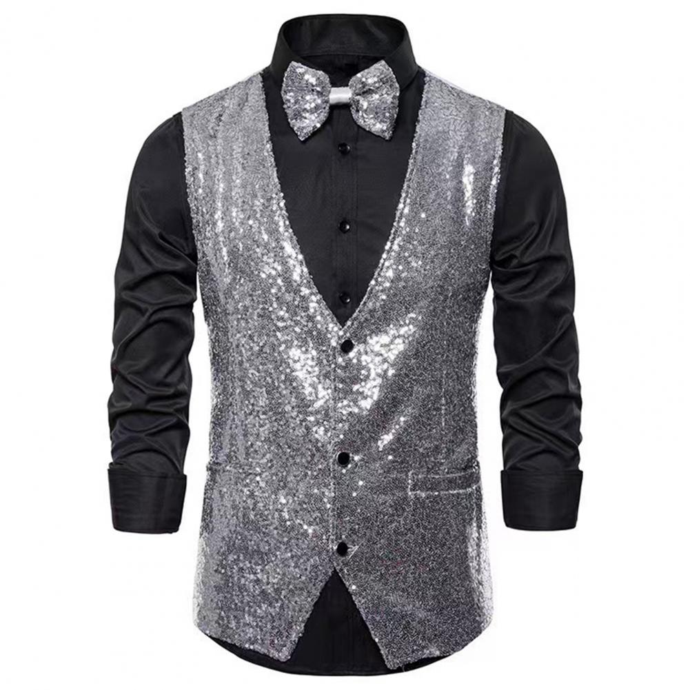 Männer Pailletten Weste Ärmellose Slim Fit Glänzende Blazer Weste Party Hochzeit Weste Anzug Weste Männer Bühne Leistung Pailletten Weste