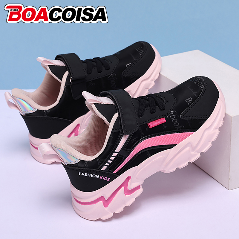 Crianças meninas tênis de couro leve respirável confortável casual crianças antiderrapante casual caminhada esportes tênis corrida