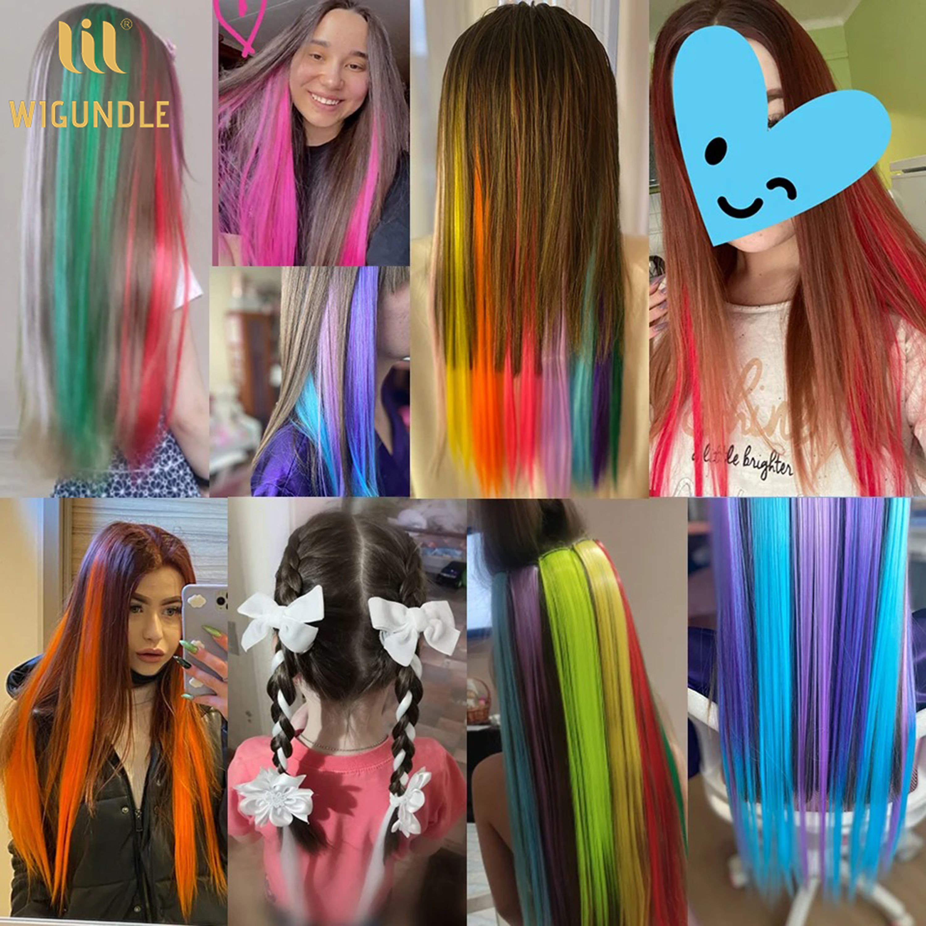 18 cores clipe estilo extensões de cabelo 22 Polegada extensões de cabelo de cor alto brilho longa reta peruca sintética para crianças