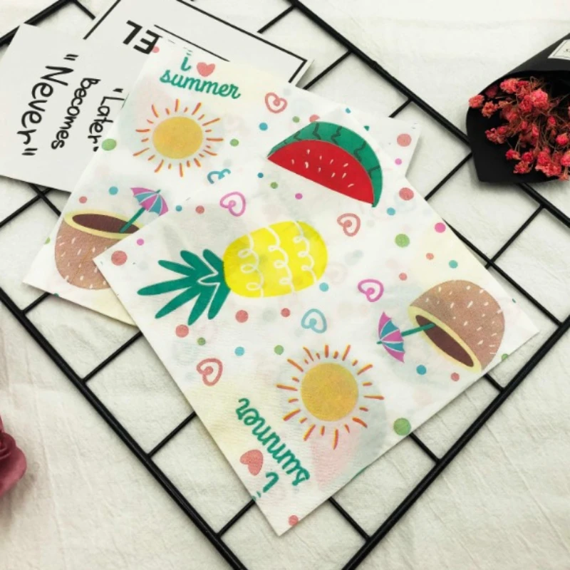 20pcs/Pac Colorful Printed Napkins Fruit Collection Party Baking Folded Square Tissue Paper Napkins Food Grade Paper Placemats