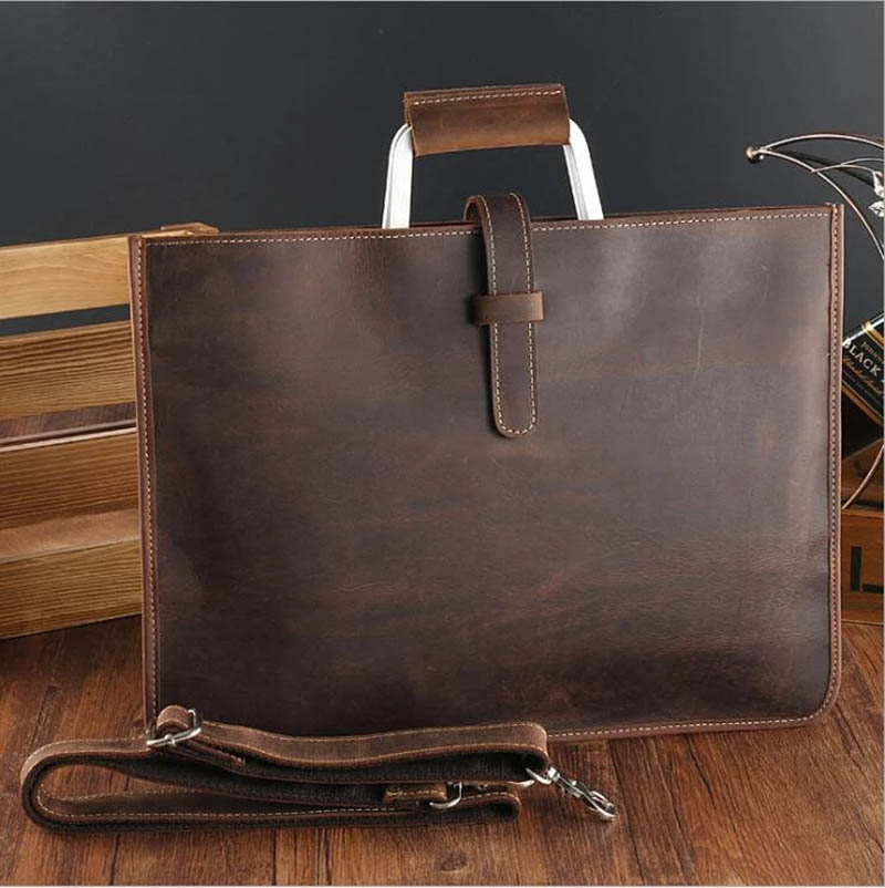 Echt leder Aktentasche für Mann a4 Datei Dokument Handtaschen männlich verrückt Pferd Leder Laptop tasche passen 14 Zoll Business-Tasche
