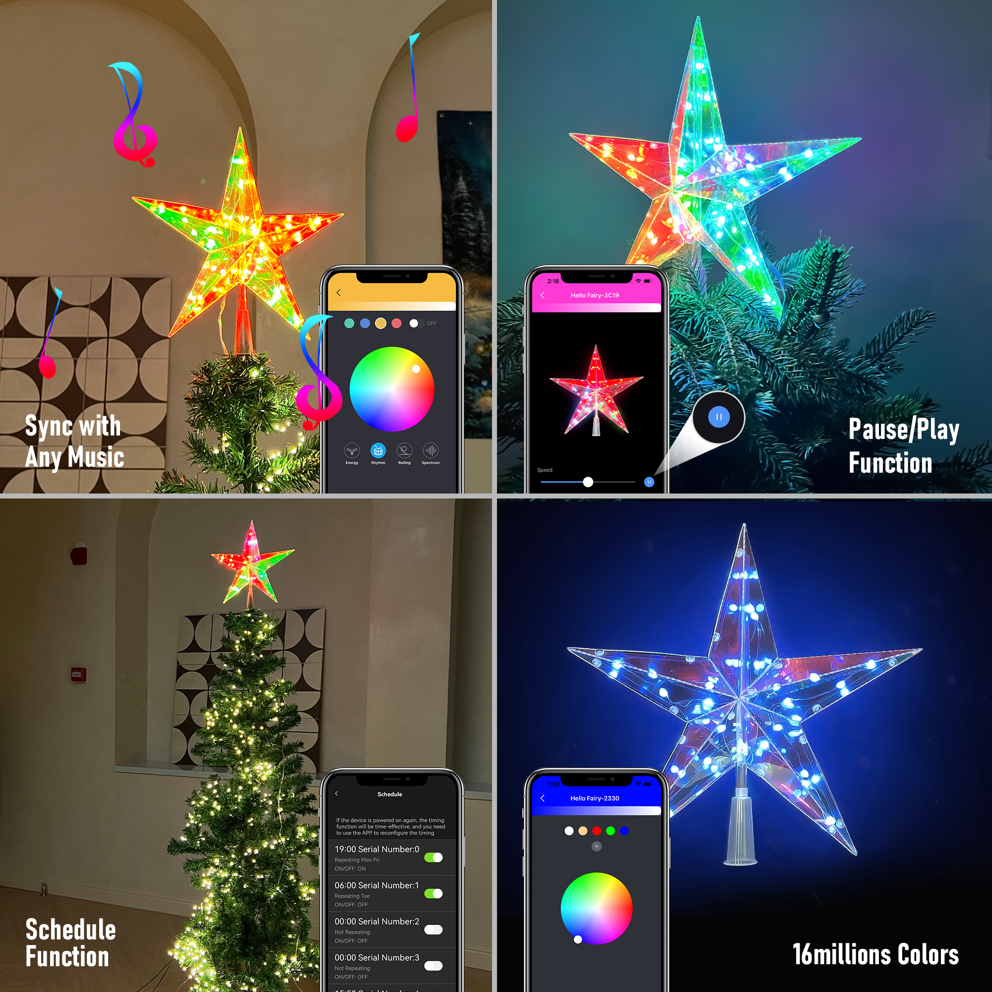 App-gestuurde kerstboomtopper LED-licht Opvouwbaar RGB Gloeiend sterlicht USB Pentagram Kerstverlichting Decor Buiten