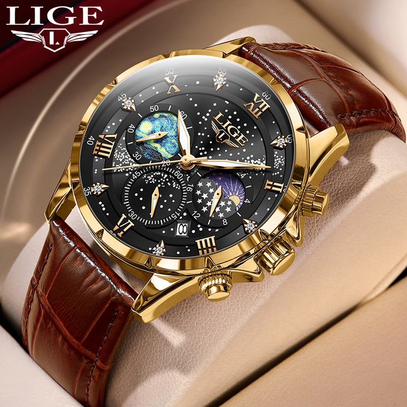 Lige 2024 top luxus marke männer echt leder sport uhren herren armee militär uhr männlich datr quarzuhr relogio mascumino