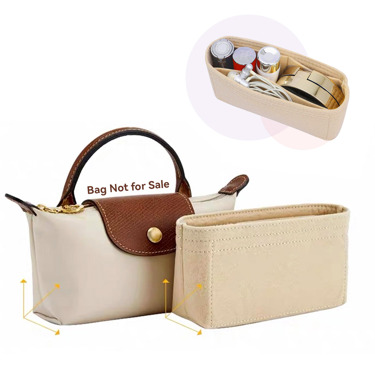 Tasorganisator voor Longchamp Mini Tas Opbergtas De Liner Bag Vilten portemonnee Insert Handtas Liner Bag