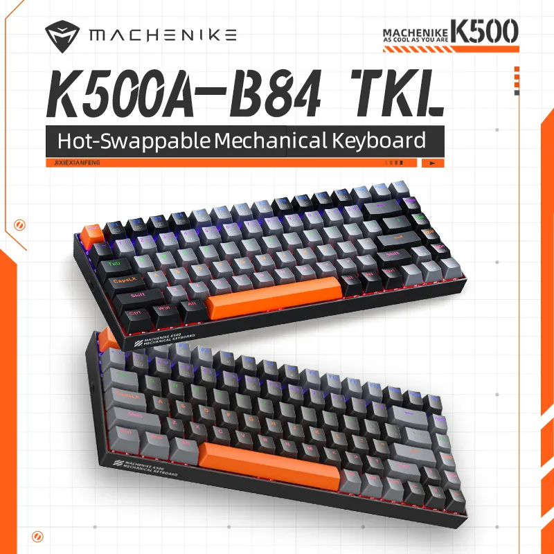 Kolekcja AliExpress Machenike K500A-B84 klawiatura mechaniczna 75% TKL z możliwością wymiany przewodowa klawiatura do gry 6-kolorowego podświetlenia 84 klawiszy dla graczy PC Laptop