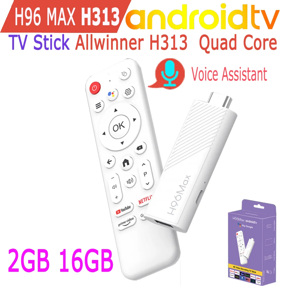 H96 Max H313 Android TV Stick Allwinner Quad Core 4K Wifi6 BT Assistente de Voz Jogo Remoto Media Player Smart TV Box