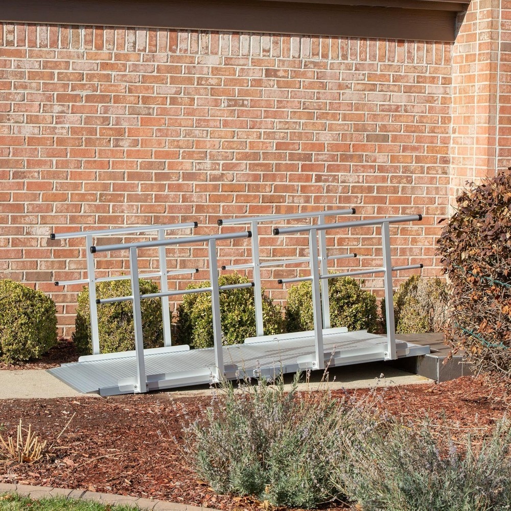 12' L Silver Spring Folding Aluminum Wheelchair Access Ramp with Handrails