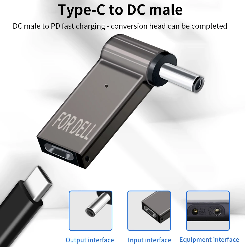 TISHRIC Laptop Oplader Voeding Connector Adapter PD 100 W 5A USB Type-C Female naar DC Male voor HP/Lenovo/DELL