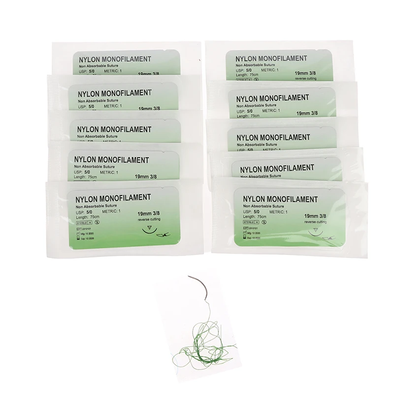 12Pcs 75cm  2/0 3/0 4/0 5/0 Medical Needle Suture Nylon Polyester Thread Suture Practice Kit Teaching Demonstrations Exercises
