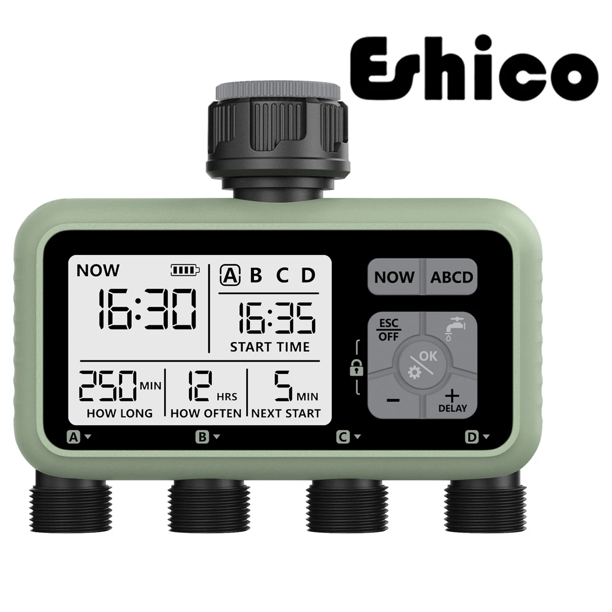 Eshico HCT-379 Открытый сад Умный 4-выходный таймер для орошения Четыре независимых интерфейса для простой установки садовых инструментов