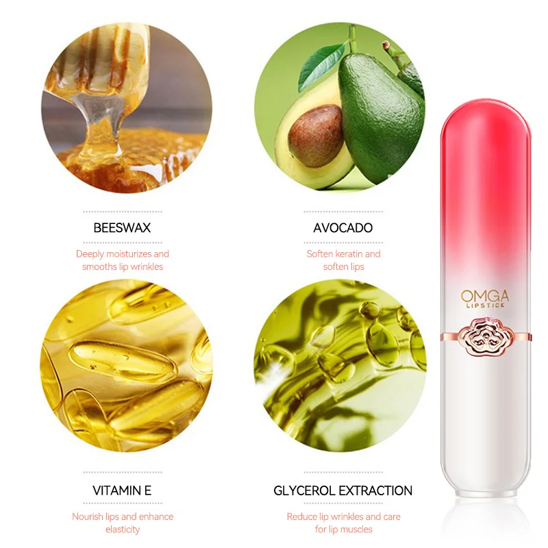 OMGA เปลี่ยนสีลิปบาล์ม Jelly ลิปสติก Moisturizing กันน้ํา Hydrating อุณหภูมิ-Sensitive รสพีช,Smooth LIPS