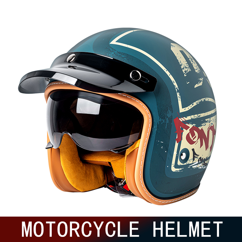 Dreiviertel-Retro-Helm, Motorradhelm, Motorrad-Früge, ausgestattet mit Cruise-Pedal, Motorradhelm, 3/4 Helm, Visier h