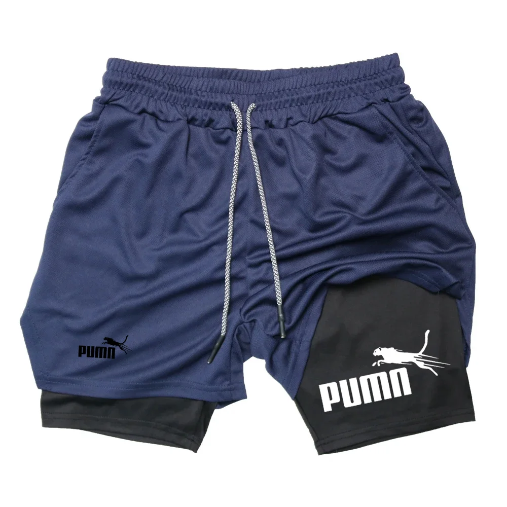 Summer Breathable Two-in-one Double-layer Shorts Men's Elastic Compression Shorts Quick-drying Multi-functional Shorts M-3XL