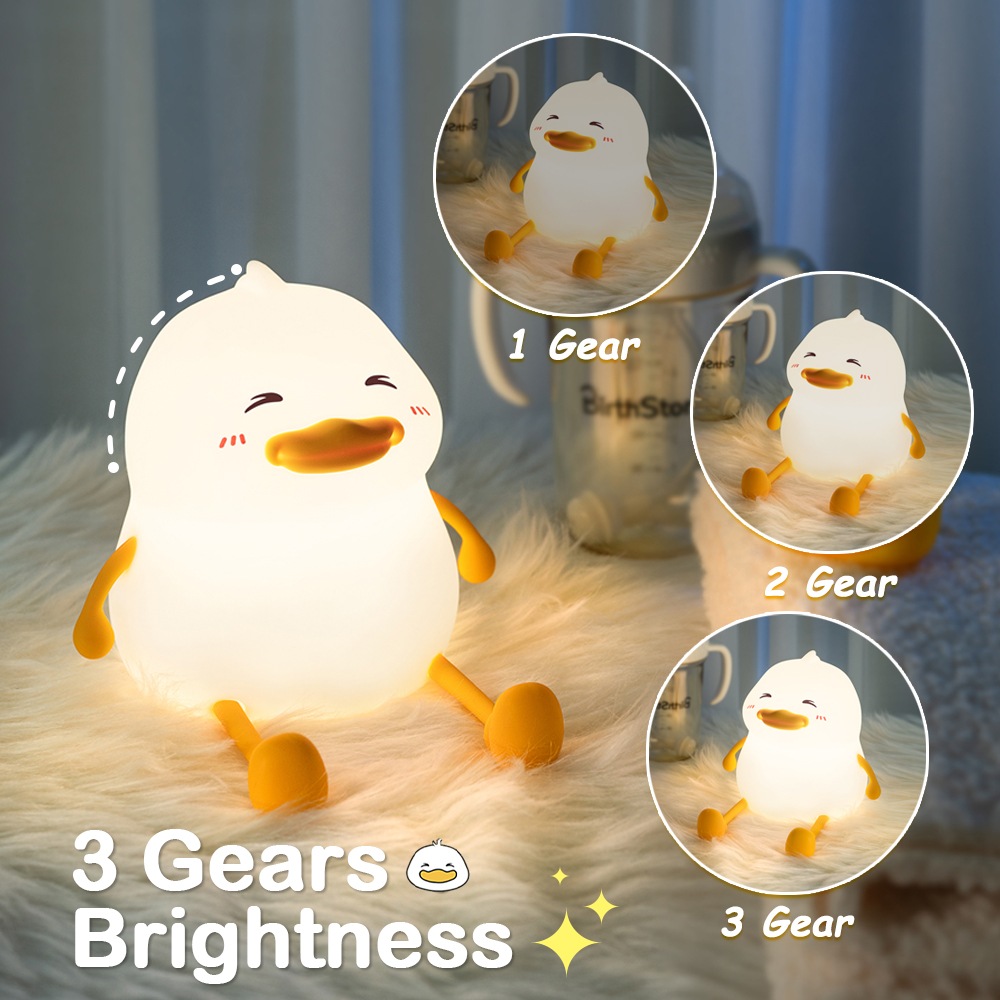 Lampada da notte a LED Simpatico anatra Cartoon Silicone Luce per dormire USB ricaricabile Sensore tattile Temporizzazione Lampada da comodino per camera da letto per regalo per bambini