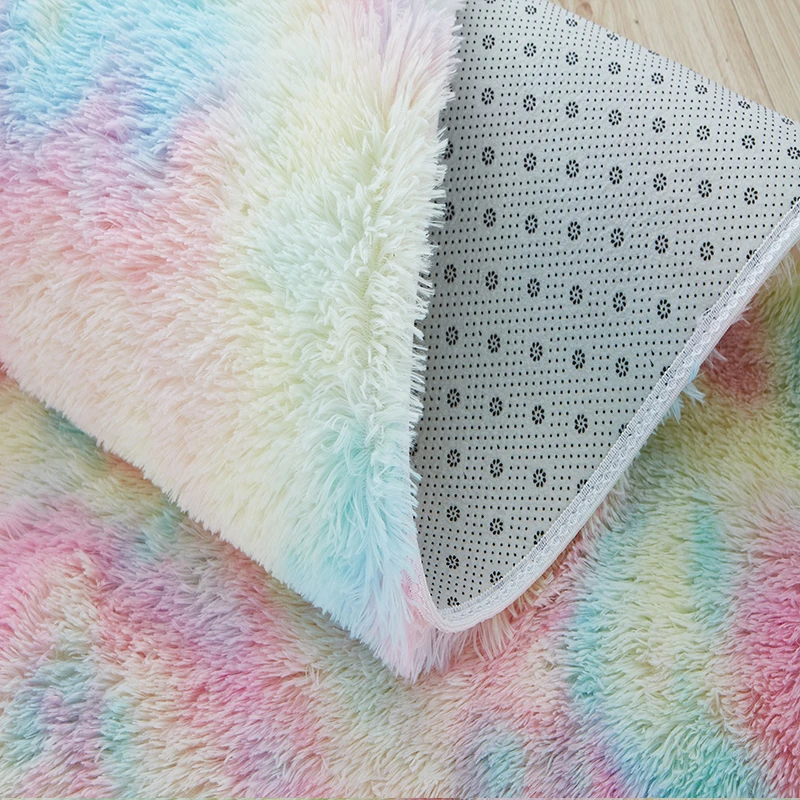 พรมเด็กสาวสายรุ้งสีพรมสําหรับห้องนั่งเล่นขนาดใหญ่ Soft พรมห้องนอนข้างเตียงเด็กชั้นน่ารัก Mats
