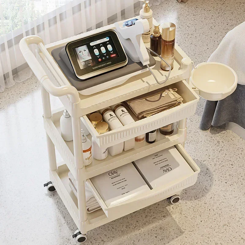 Salon Furniture Cart Auxiliary Spa Table with Wheels Cosmetics Trolley Portable Esthetician Organizer Cart Wagon Moving Carrinho