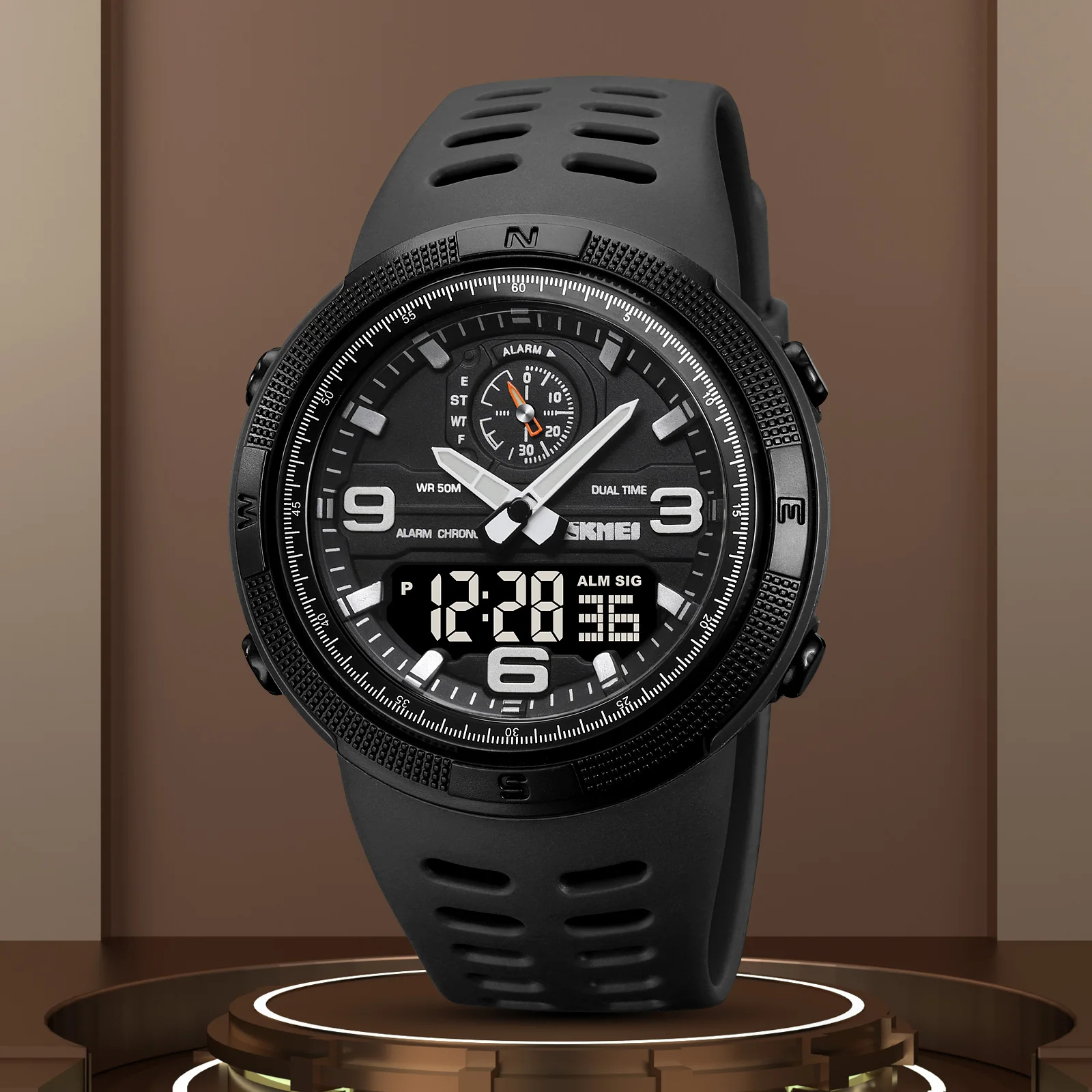 SKMEI 1655 Reloj electrónico para deportes al aire libre para hombres Pantalla dual Reloj de exploración para estudiantes multifuncional resistente al agua
