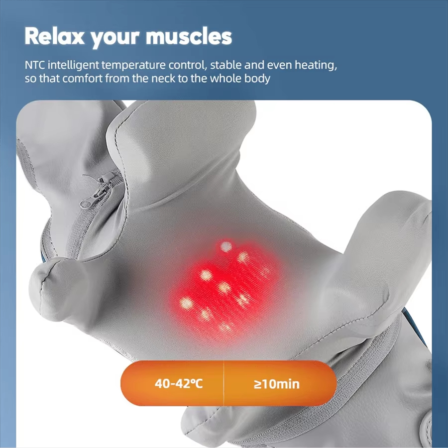 เครื่องนวดคอและไหล่เนื้อเยื่อลึก Shiatsu ผ้าคลุมไหล่นวดมัลติฟังก์ชั่นพร้อมความร้อนบรรเทาอาการปวดไฟฟ้านวดบีบ