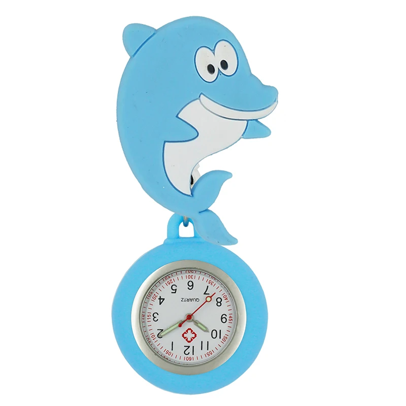 YiJia Lovely Dolphin การ์ตูน Puppy Retractable Badge Reel นาฬิกาสำหรับพยาบาลกรณีป้องกันยาง