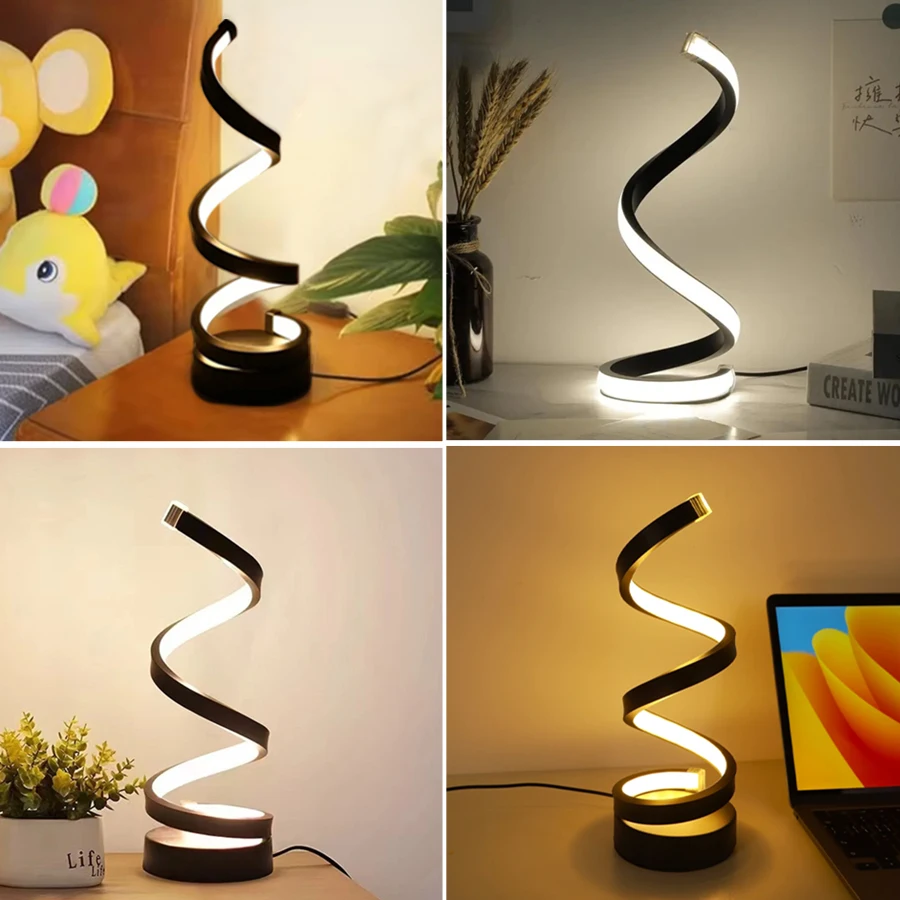 Tavolo moderno a spirale Luce notturna a LED Lampada da scrivania dimmerabile Soggiorno Lampada da comodino Comodino Studio Ufficio Decorazione camera da letto