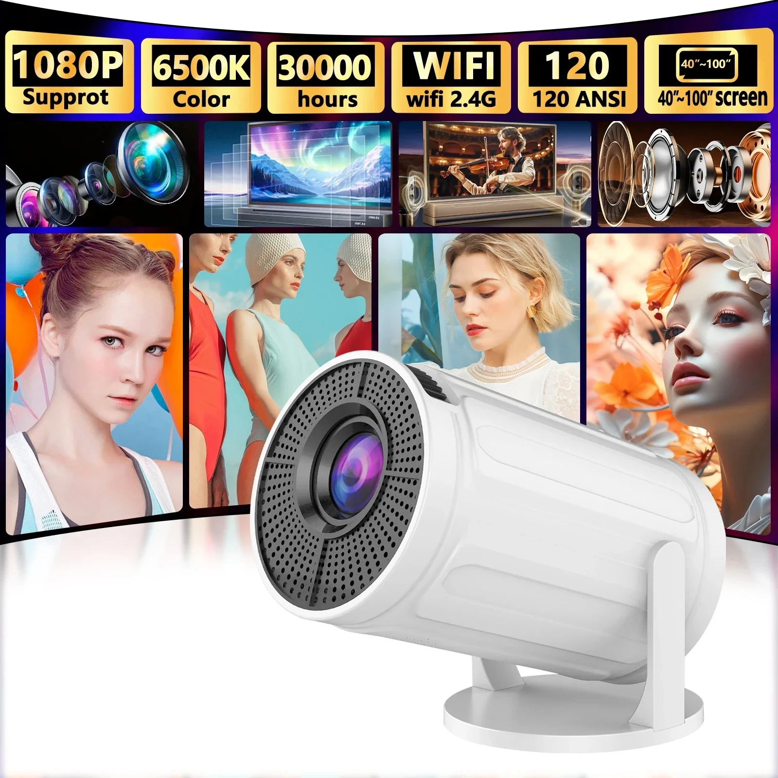 Проектор RUSMR RY008 PRO 4K Android Dual Wi-Fi6 290ANSI Allwinner H713 BT5.0 1080P 1280*720P Домашний кинотеатр Открытый проектор