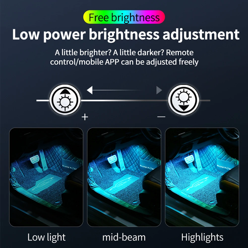 Ambiente do carro luzes decorativas lâmpadas de ambiente interior automático com controle app atmosfera do carro led pé luz usb mais leve