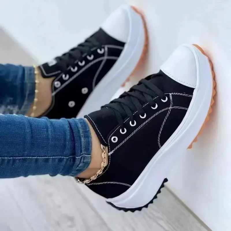 Damen neue lässige Einzels chuhe für Damen Herbst Sommer Rundkopf Leinwand einfarbig niedrig oben große Damenschuhe