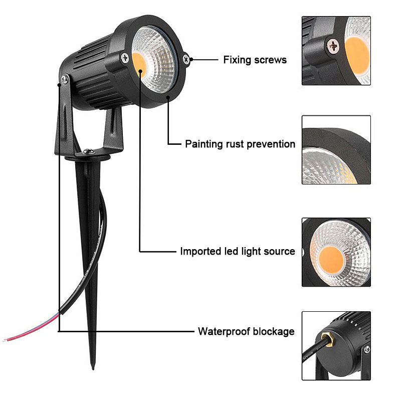 Iluminación LED COB para jardín, 5W, 7W, 10W, 15W, lámpara para césped con punta para exteriores, iluminación impermeable, focos para camino de jardín, AC110V, 220V, DC12V, 24V