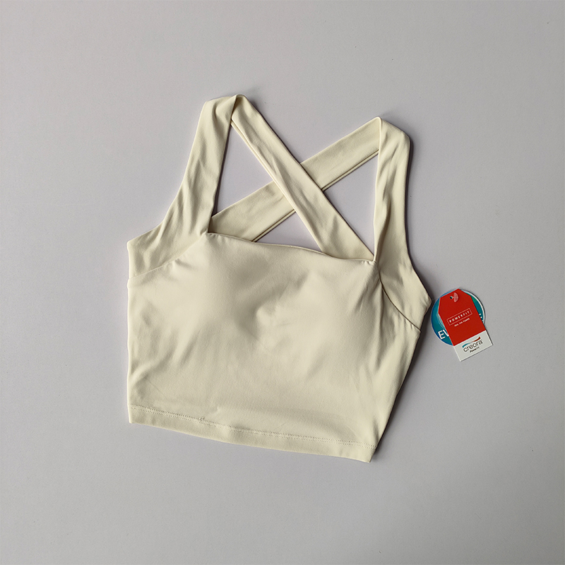 Sujetador deportivo desnudo sin costuras con espalda cruzada para mujer con tirantes anchos, sujetador de Fitness para correr, chaleco de Yoga absorbente de golpes