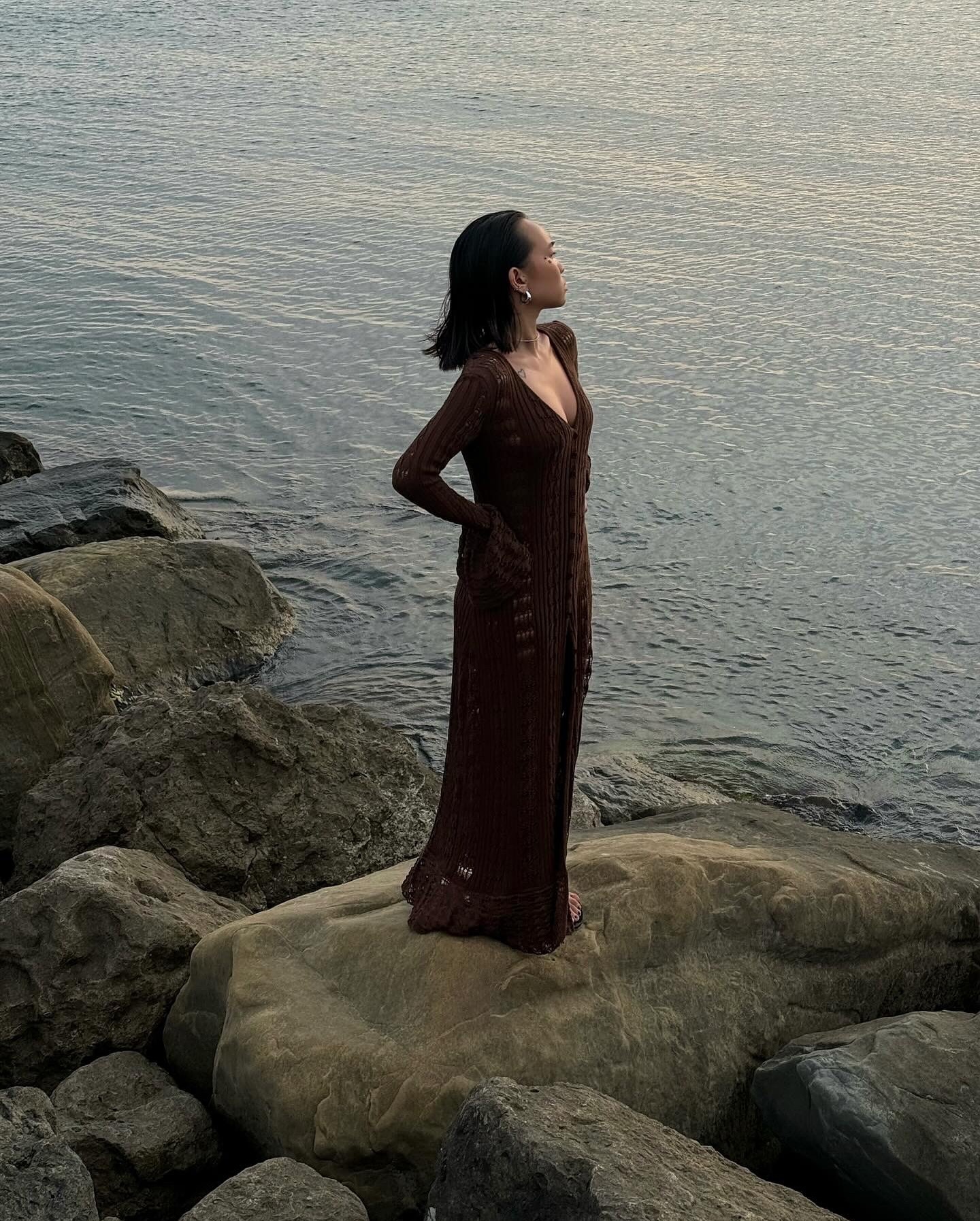 DSMTRC-Cardigã transparente de malha, decote em v, mangas alargadas longas, lazer, moda, peito único, feriado, outono, 2020