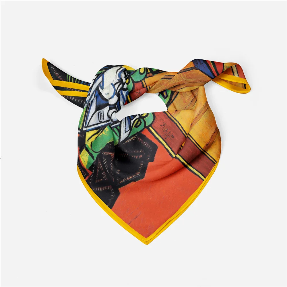 Picasso Vẽ Tranh Sơn Dầu Thời Trang Nữ Khăn Len Hai Dây 100% Lụa 53Cm Vuông Khăn Quàng Khăn Trùm Đầu Hijab Cổ Cao Su
