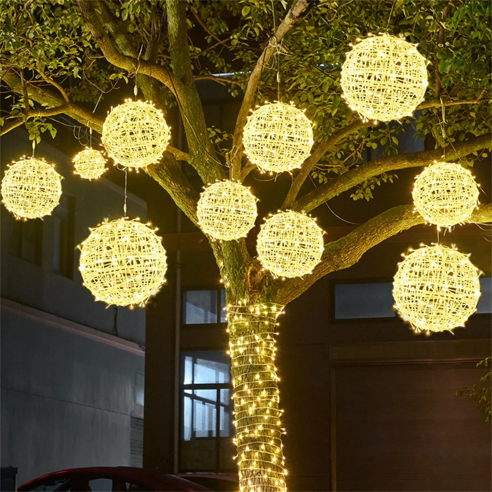 5er Pack Solar Globus String Licht im Freien dia20/30cm Rattan Ball Baum hängen Licht Weihnachts baum Solar Laterne Girlande Licht