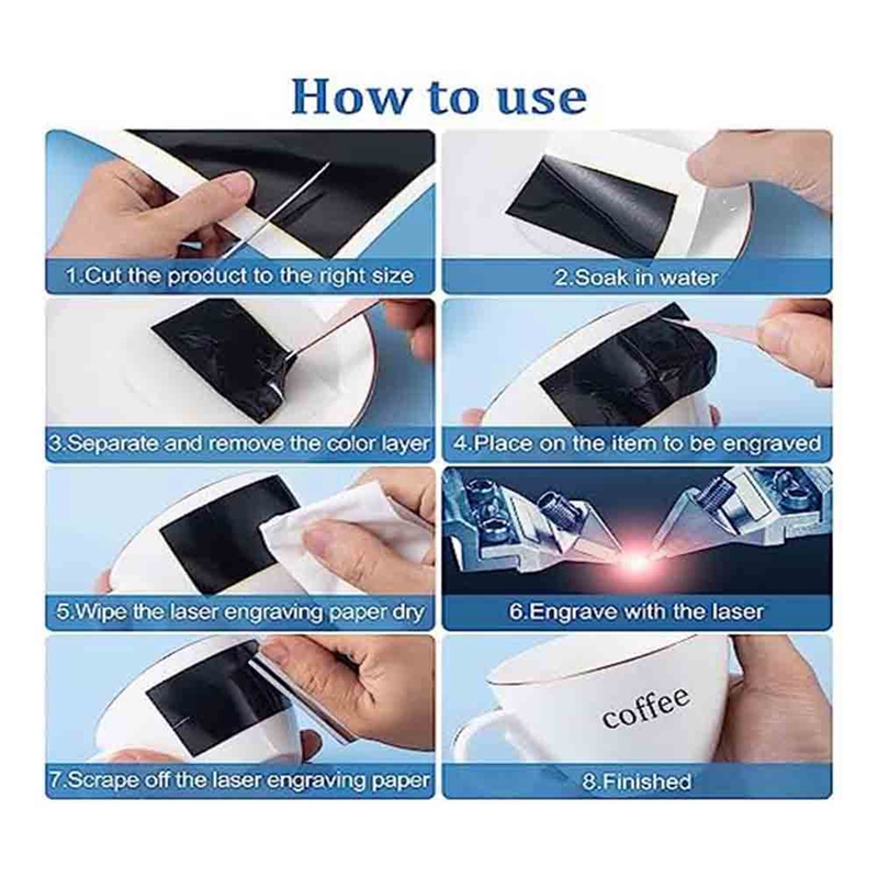 Black Laser Engraving Color Marking Paper, Fit para Metal, Vidro, Cerâmica, 39X27cm, 4 Pcs
