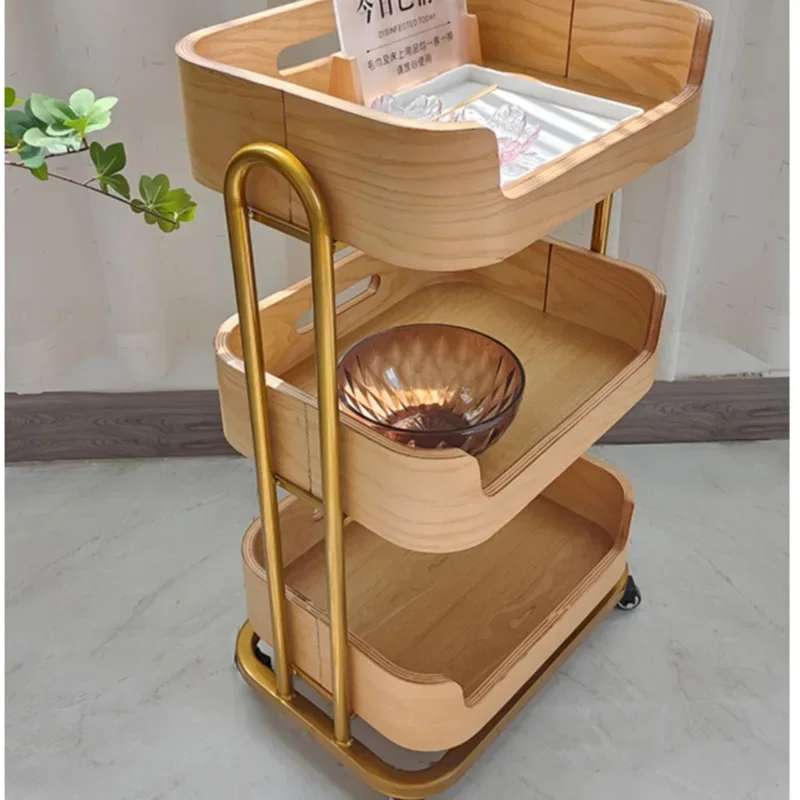 Carrello portaoggetti per salone di bellezza di lusso leggero Carrello per attrezzi multistrato in legno massello Comodo carrello per salone Pratico carrello estetico