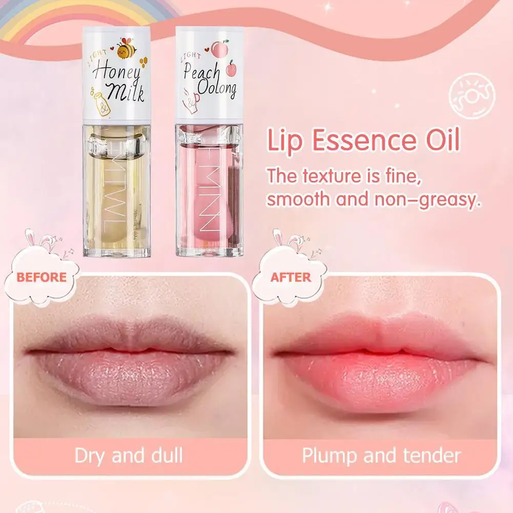 Kawaii mel pêssego óleo labial de longa duração não-pegajoso hidratante matiz labial com lábio plumper hidratante cuidados com os lábios soro 5ml compõem
