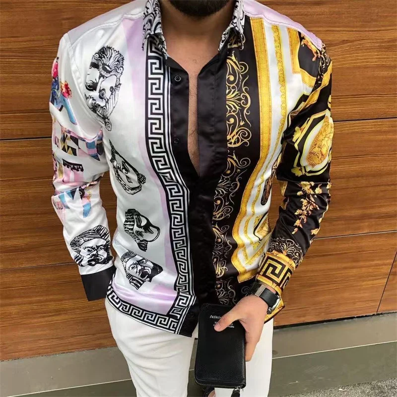 Camisa para hombre, las últimas camisas de primavera y otoño, camisa Social de lujo de manga larga con estampado 3D, Top con solapa, Top para hombre, entrega rápida