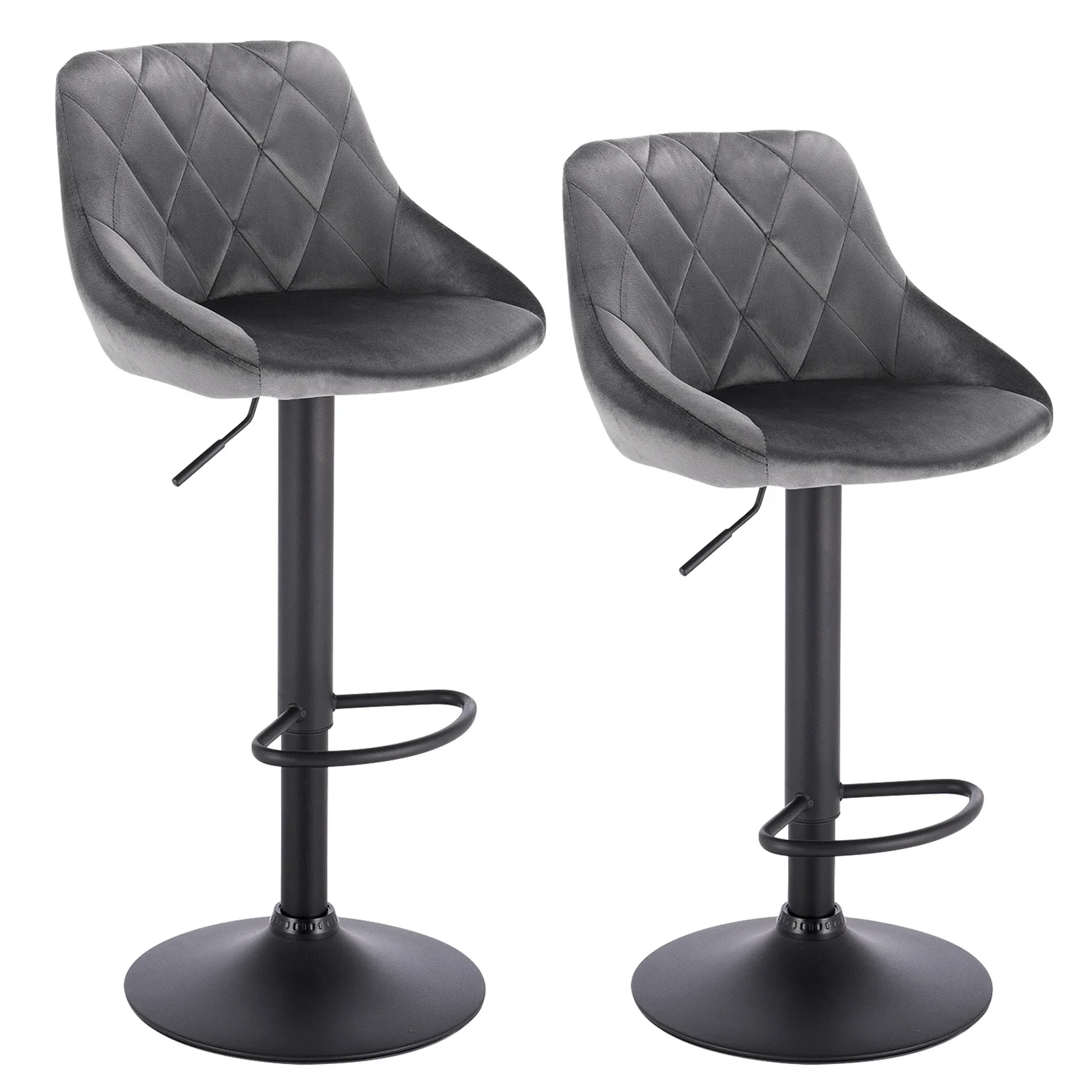 WOLTU 2PCS/Set Swivel Bar Chairs Velvet/Leather Rotating Bar Stool Height-Adjustable Lifting High Stool with Footrest for Home