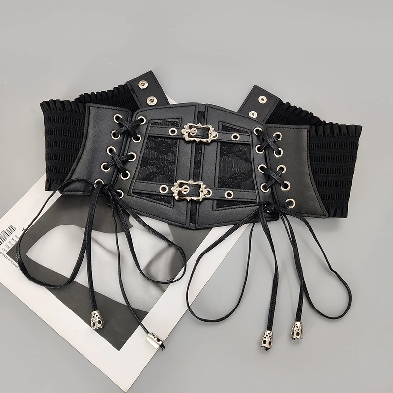 Elastische Plus Größe Spitze Korsett Gürtel für Frauen Breite Stretch Cummerbunds Weibliche Goth Punk Kleid Korsett Gürtel Braun Weiß Bund
