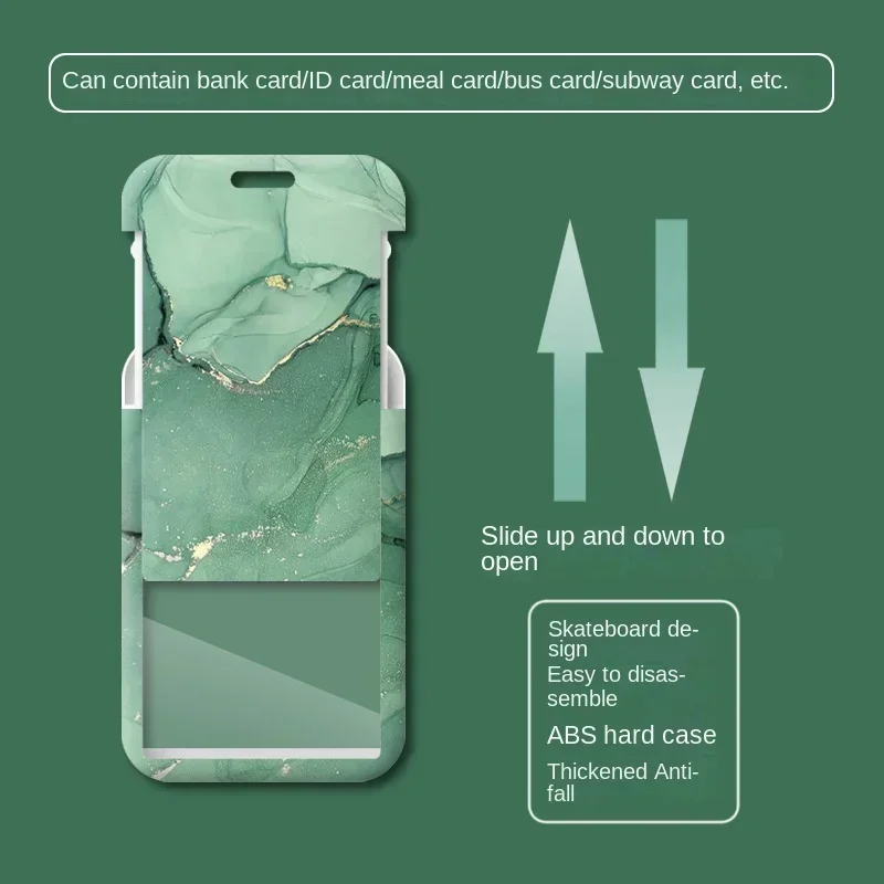 Marble Color Card Holder Case Creative Student ID Bus Card Holder with Keychain Lanyard Office Worker Card Protector