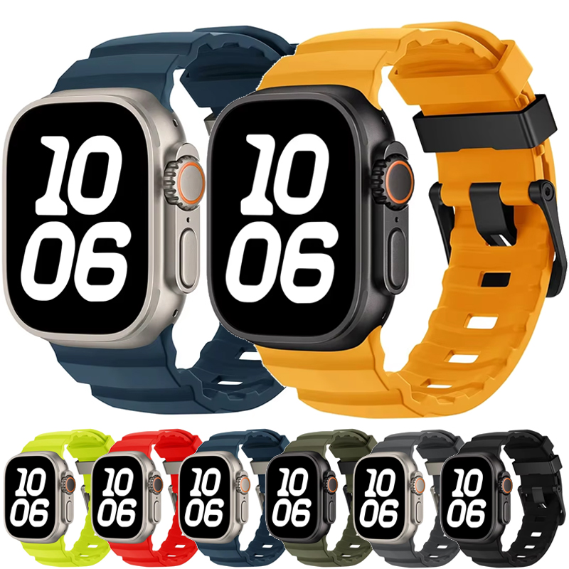 Sport Silicone Band For Apple Watch Ultra 2 10 9 8 7 6 SE 5 4 Titanium Metal Bracelet Strap For iWatch 42mm 44mm 45mm 46mm 49mm