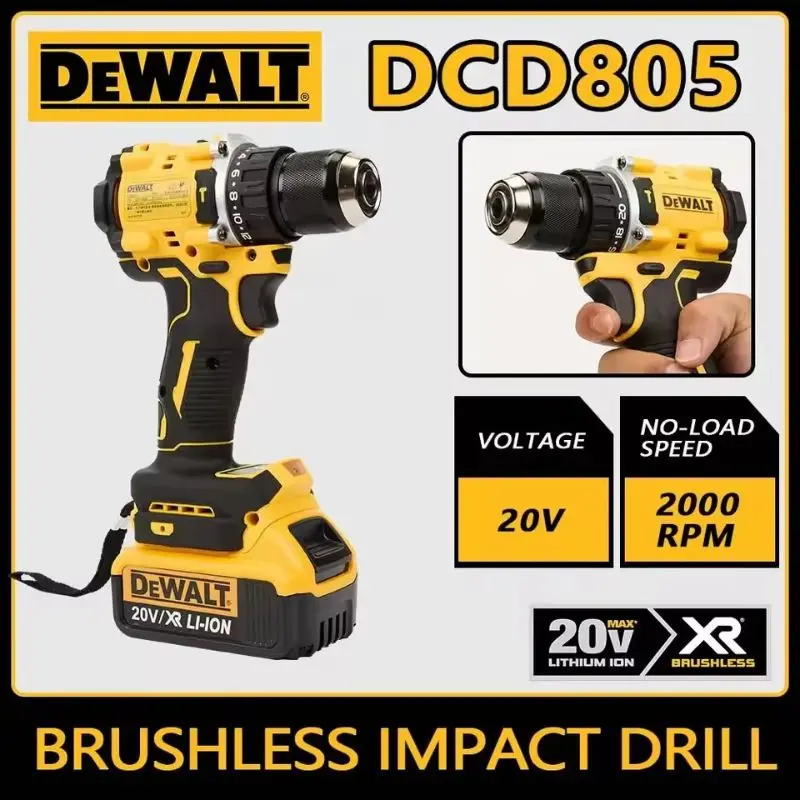 DEWALT DCD805 Brushless Compact Electric Screwdriver Hand Drill Impact Drill 20V Rechargeable Lithium Battery charger